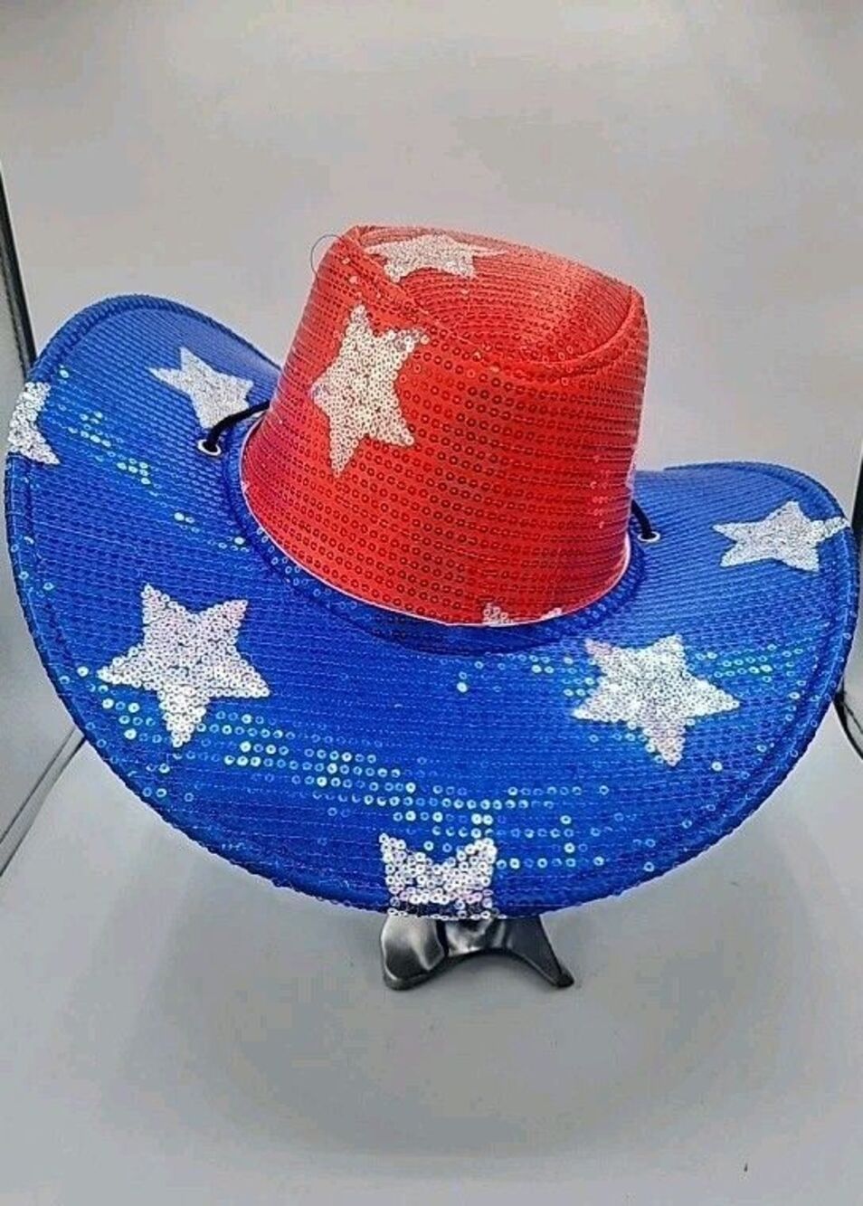 Red White Blue Patriotic Stars Sequin Cowboy Hat Adult One Size Fits Most